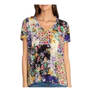 Johnny Was Sky Flower Tee Size Small Short Sleeve Designer Floral
